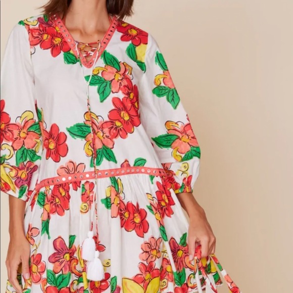 Moda Posa Floral Dress Printed Throw On Sundress in White Citrus Floral Size M - Picture 4 of 5